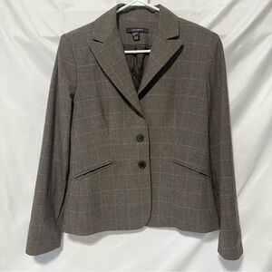 Louben Brown Plaid Blazer Size 4 • Button-Up • Tailored Fit • Front Pockets